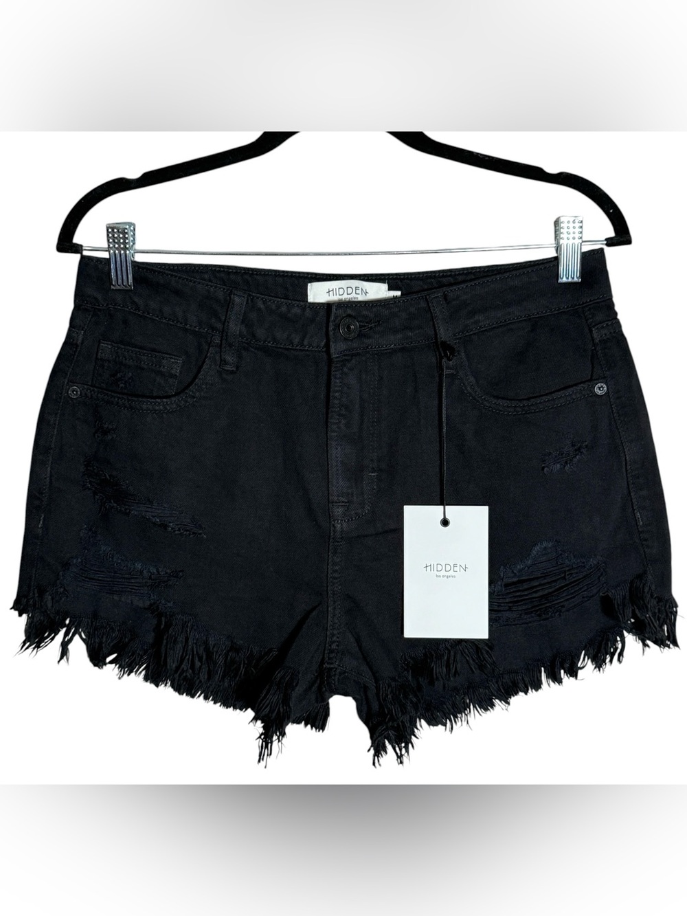 NWT Hidden Distressed Black Denim Jean Shorts